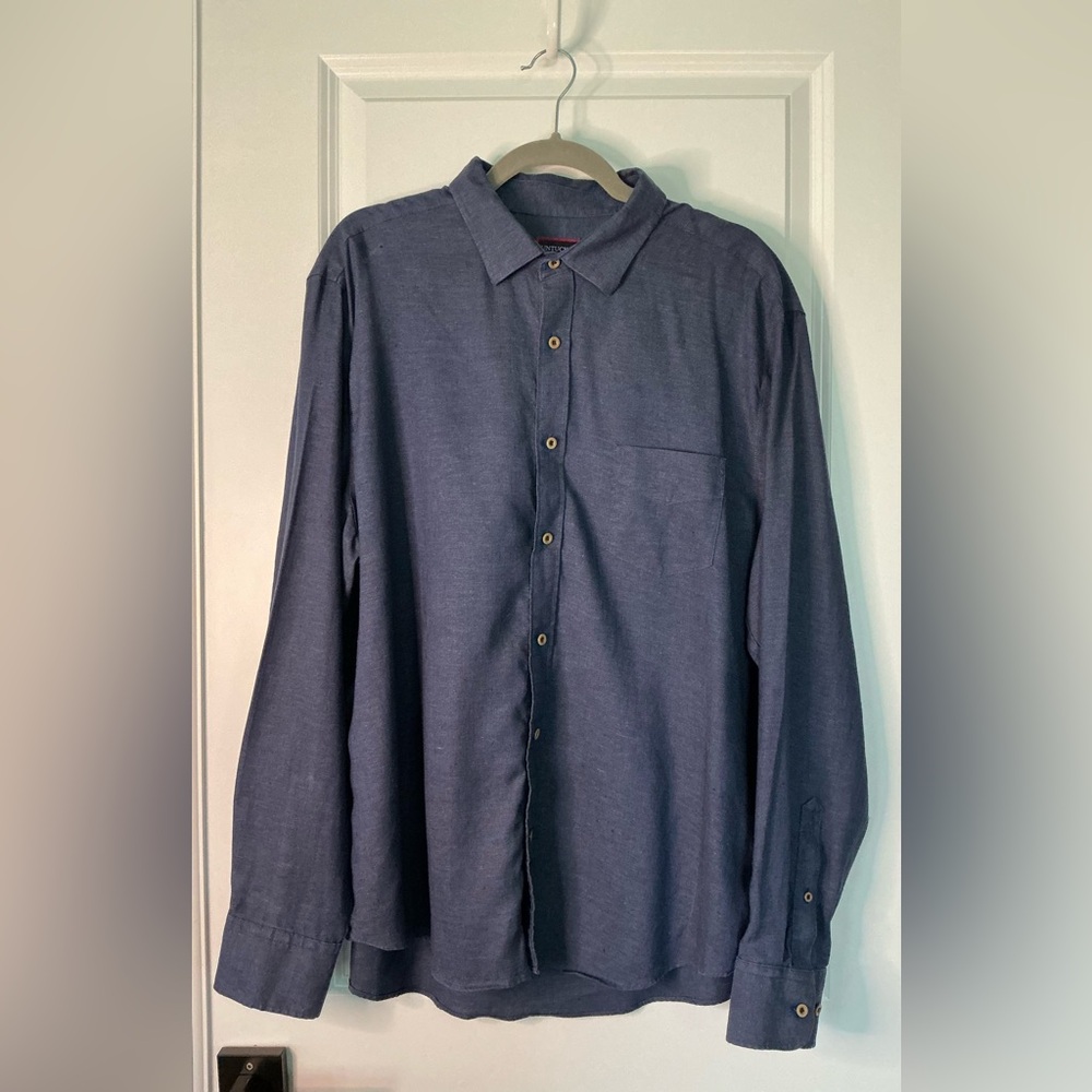 UNTUCKit Men’s Linen Vin Santo Shirt Wrinkle-Resistant Navy Blue Size XL